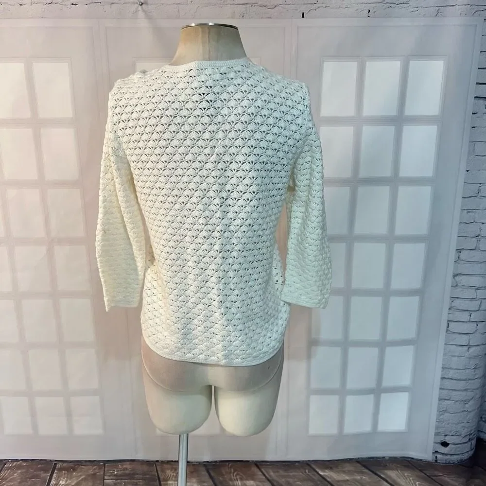 Lauren Ralph Lauren White Exclusive Hand Knit V-Neck Cardigan Petite Medium